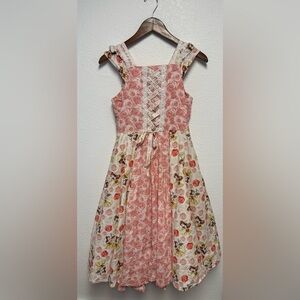 Custom Handmade Disney Belle Princess Dress Cottagecore Lace-Up Floral Girls